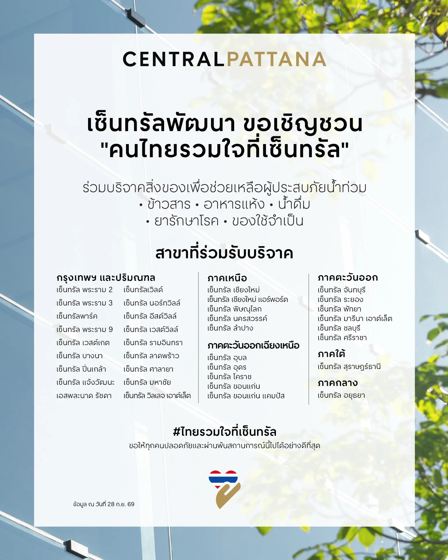 Central Pattana invites you to support communities affected by flooding through “Thailand Unites at Central”.